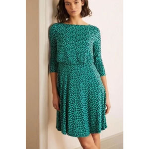 Boden | Navy Blue & Green Bubble Dots Soft & Stretchy Jersey-Knit Dress